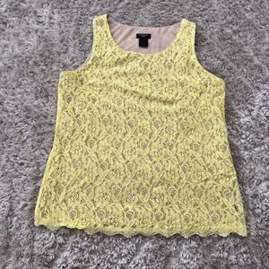 Ann Taylor Tank Top Petite MEDIUM Lace Sleeveless Lined Shirt Yellow Scoop Neck